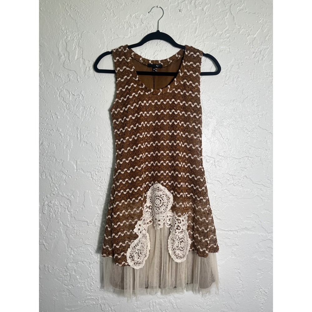 Ryu Crochet Lace Tunic Dress Brown Fairycore Cottagecore Boho NWT Size M